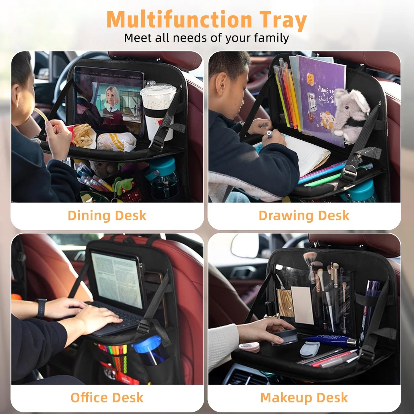 All in One Backseat Car Organizer with Tablet Holder, Compatible with 99% of Cars, Trucks, and Suvs. Multiple Pockets Car Storage Organizer for Toys, Snacks, and More